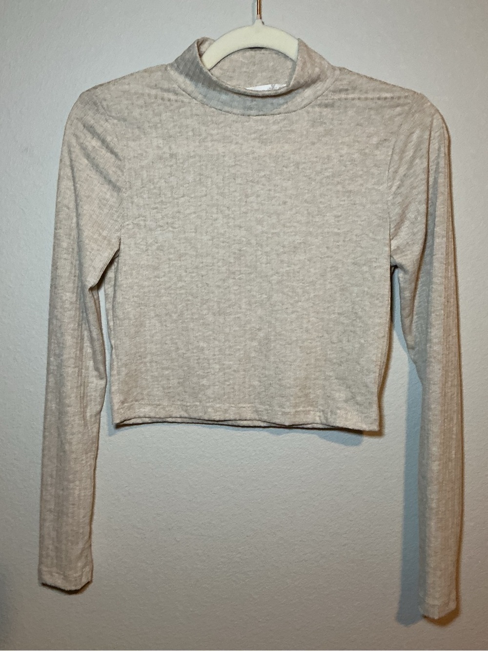 Women's Cream Mock Neck Long Sleeve Crop Top - Picture 2 of 5
